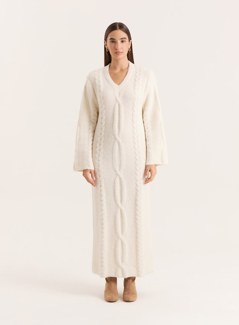 Cream Chunky Knit Maxi Dress- Dakota