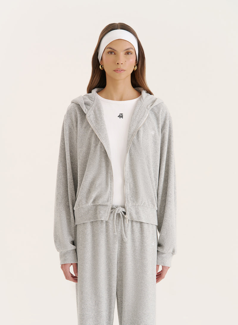 Grey Towelling Zip Hoodie- Livia