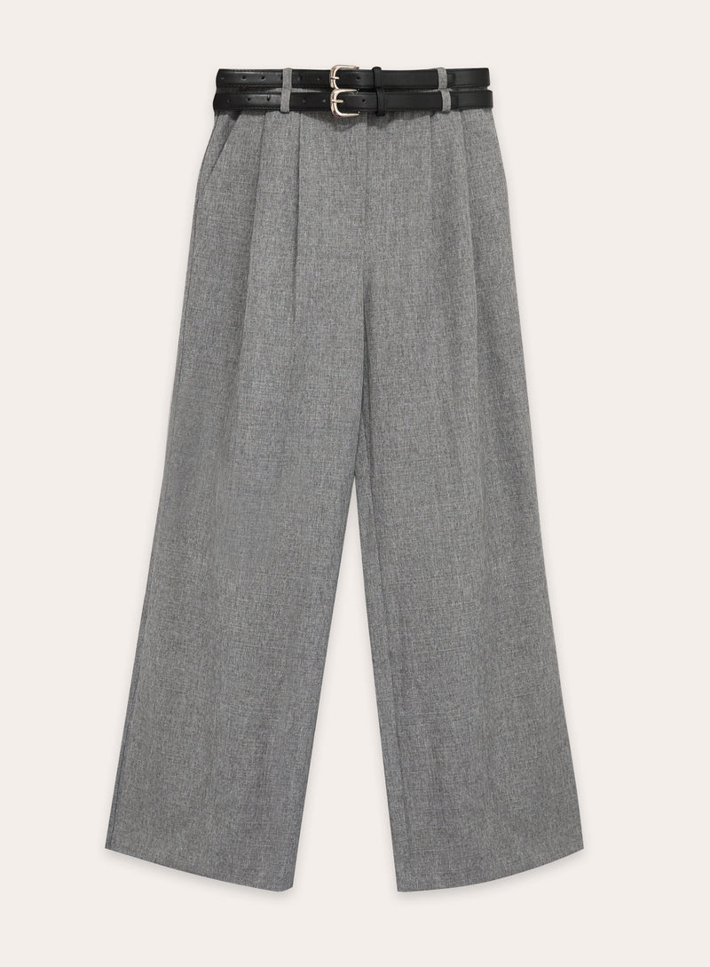 Grey Belted Tailored Wide Leg Trouser