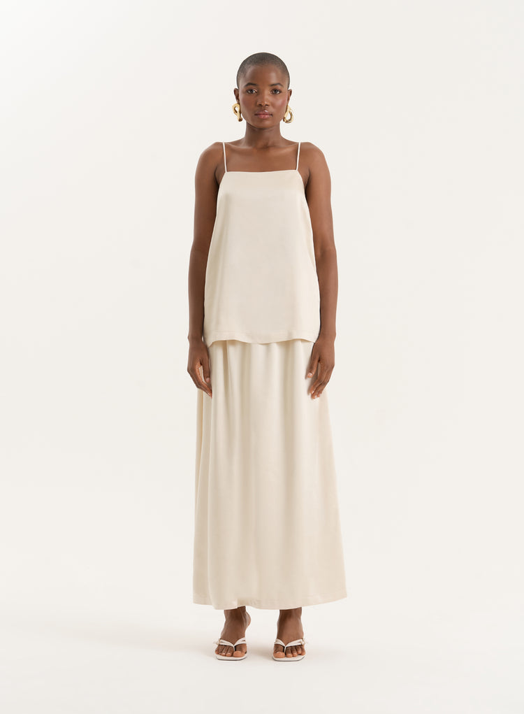 Champagne Satin Maxi Skirt- Hemma