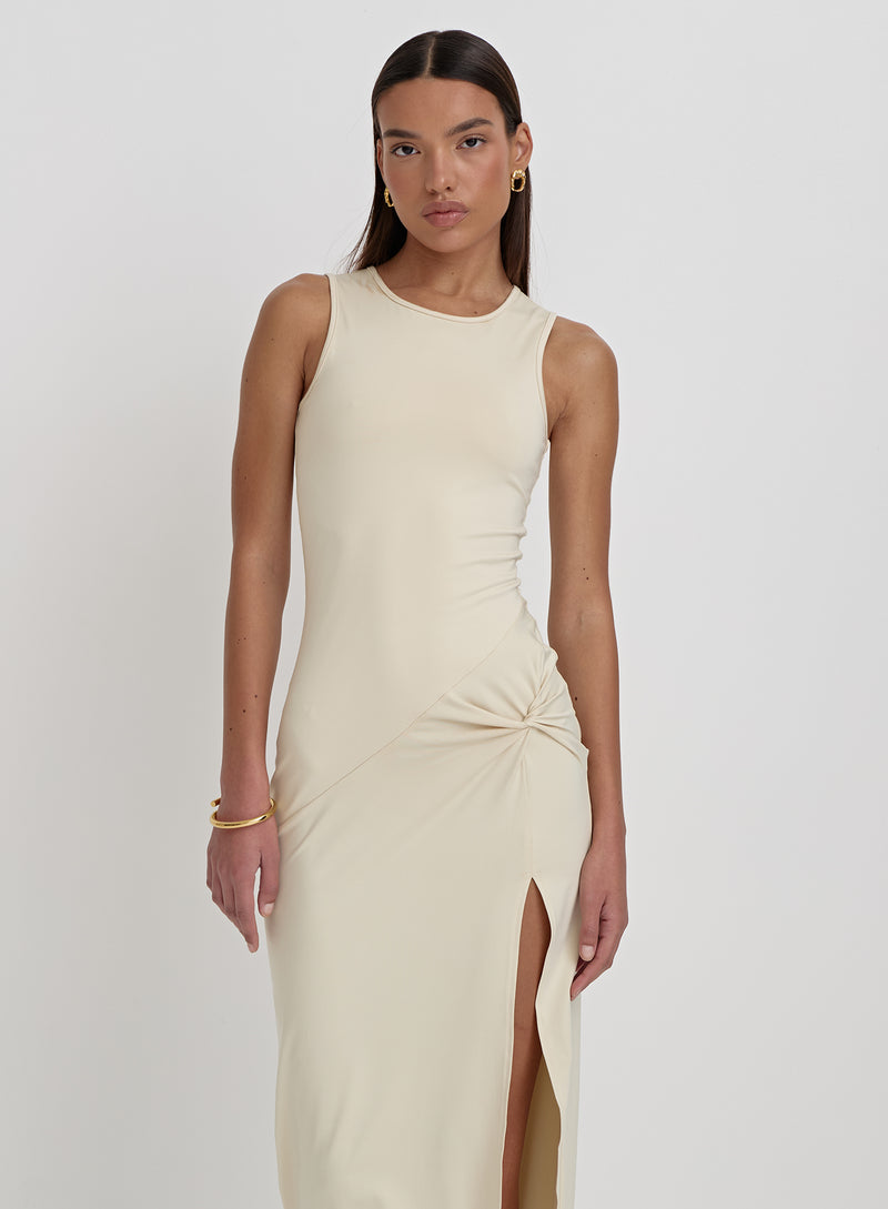 Cream Slinky Side Split Maxi Dress- Lorena