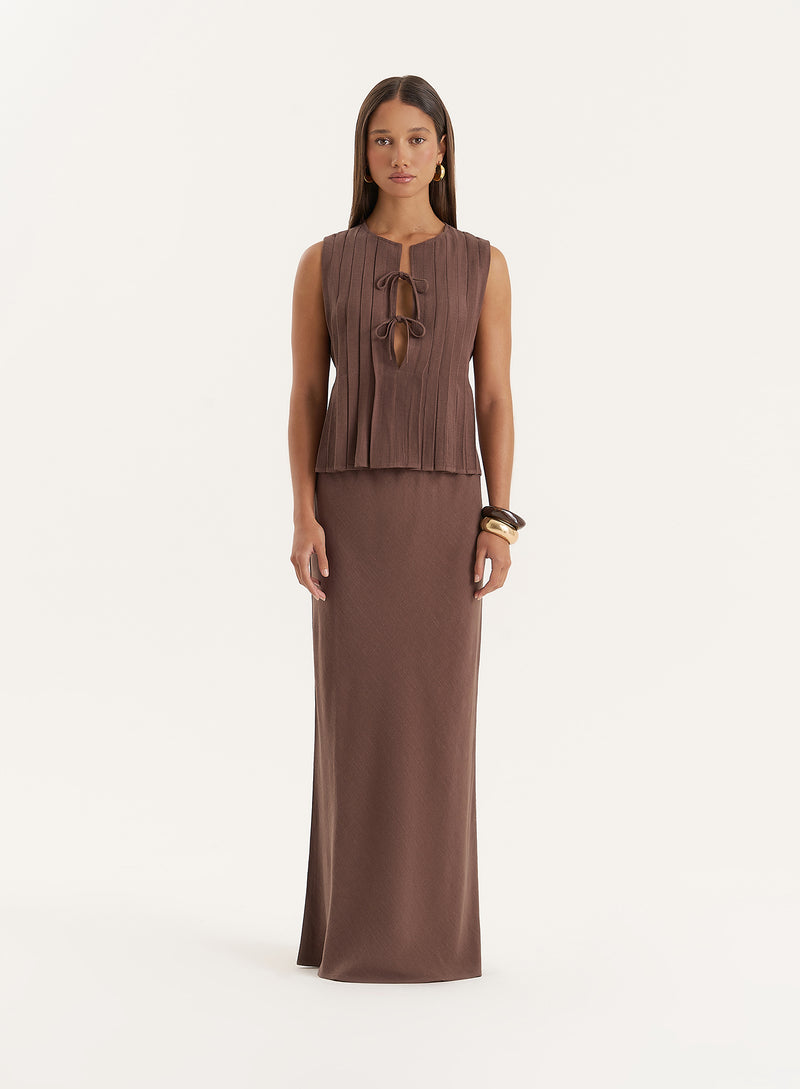 Chocolate Linen Blend Maxi Skirt- Athena