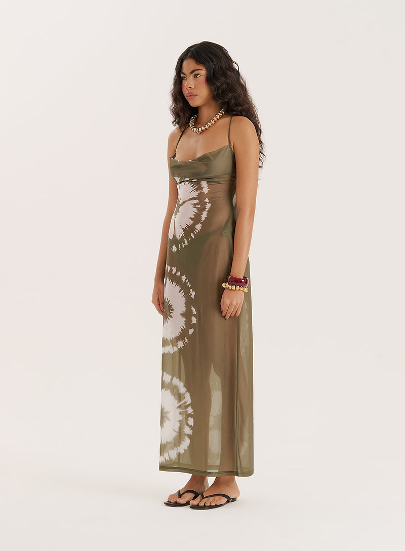 Green Tie Dye Mesh Maxi Dress- Solea