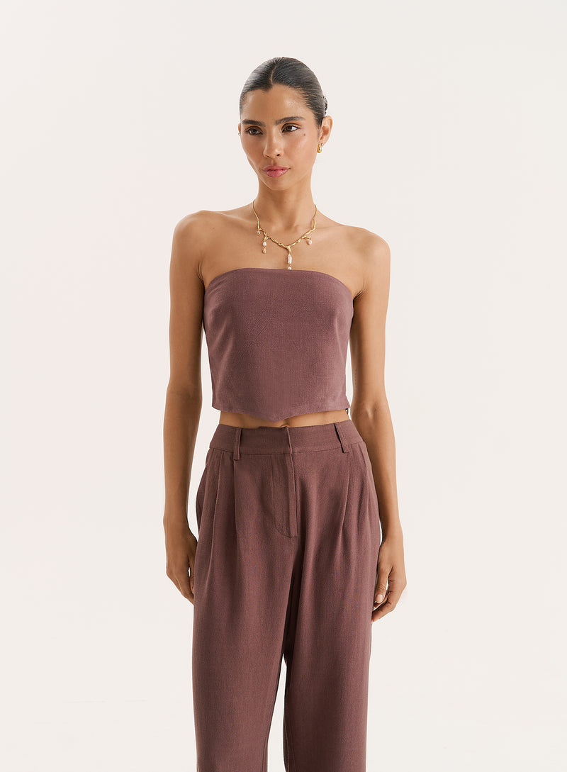Chocolate Linen Blend Bandeau Top- Macie