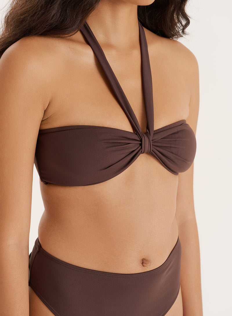 Chocolate Halterneck Tie Bikini Top- Gia