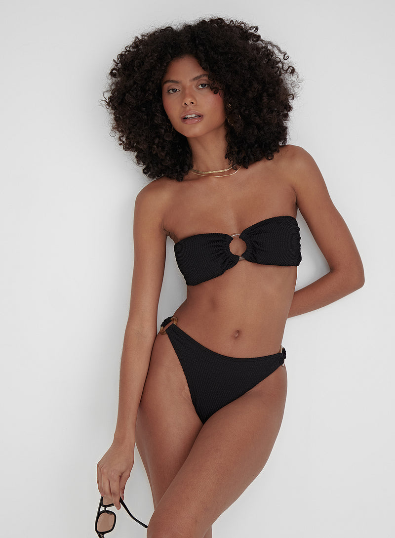 Black Crinkle Tortoiseshell Bandeau Bikini Top- Palermo