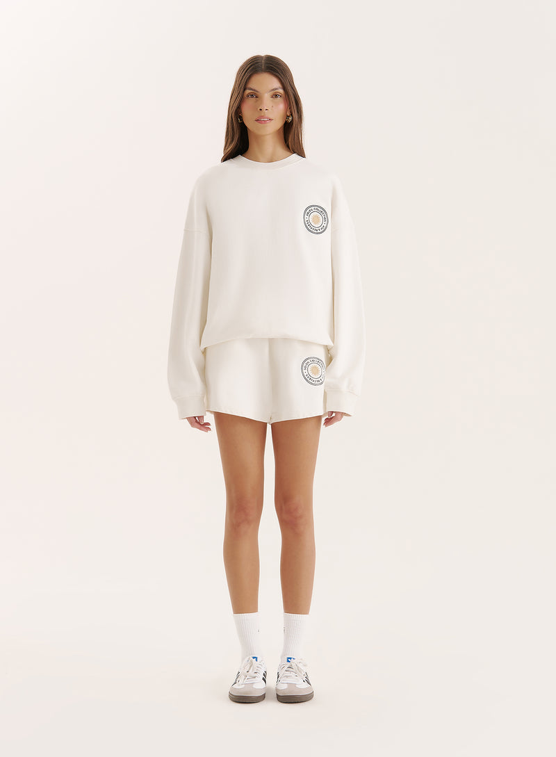 Off White Embroidered Emblem Sweatshirt- Nina