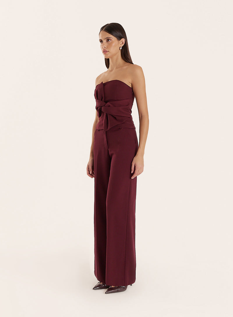 Burgundy Tailored Wide Leg Trousers- Sawyer