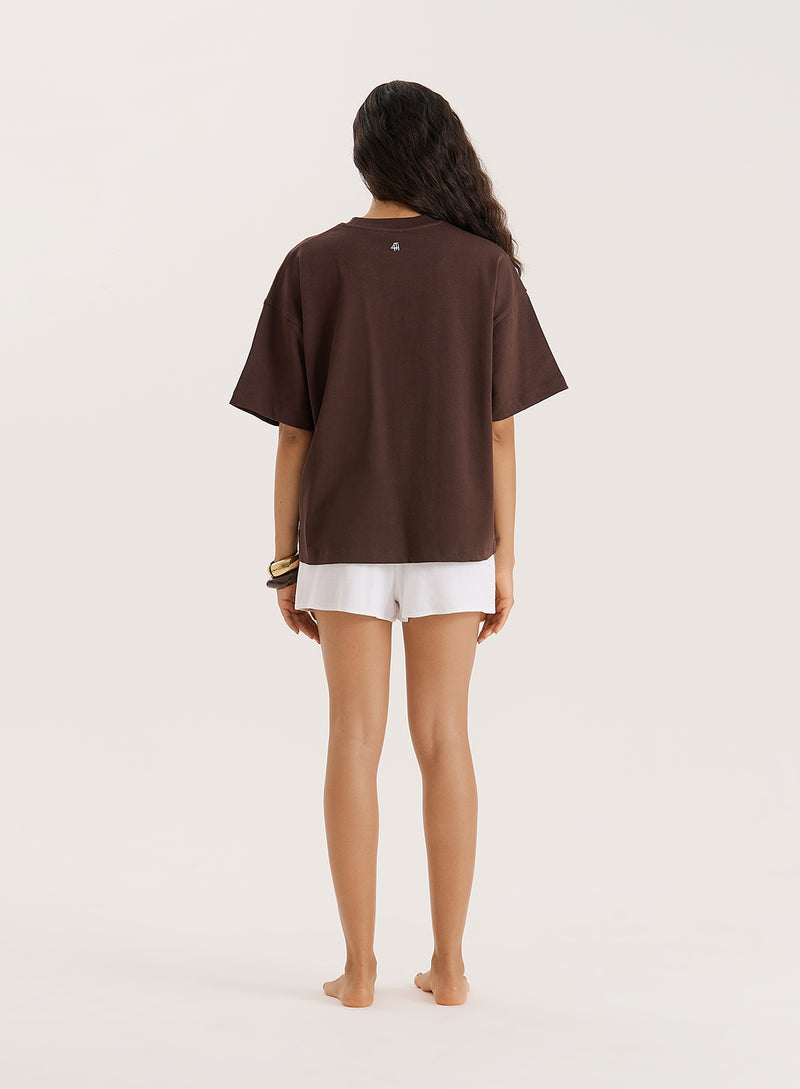 Brown Illustration Print Oversized T-Shirt- Benni