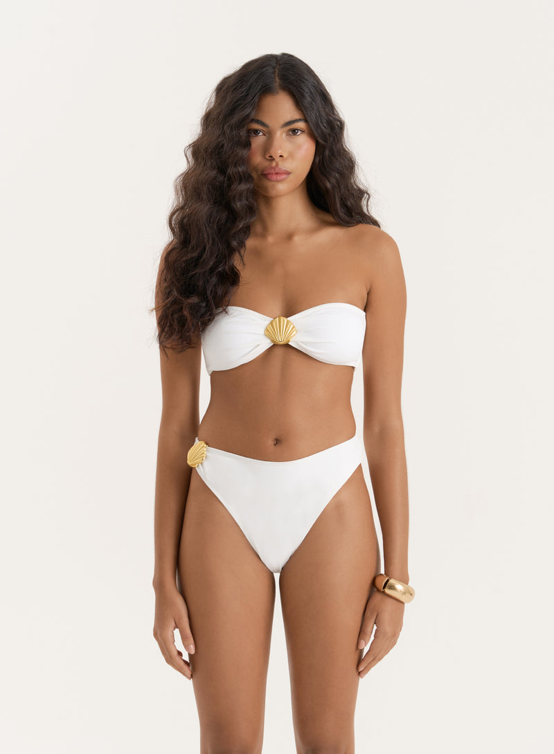 Ivory Shell Buckle Bandeau Bikini Top- Tamia