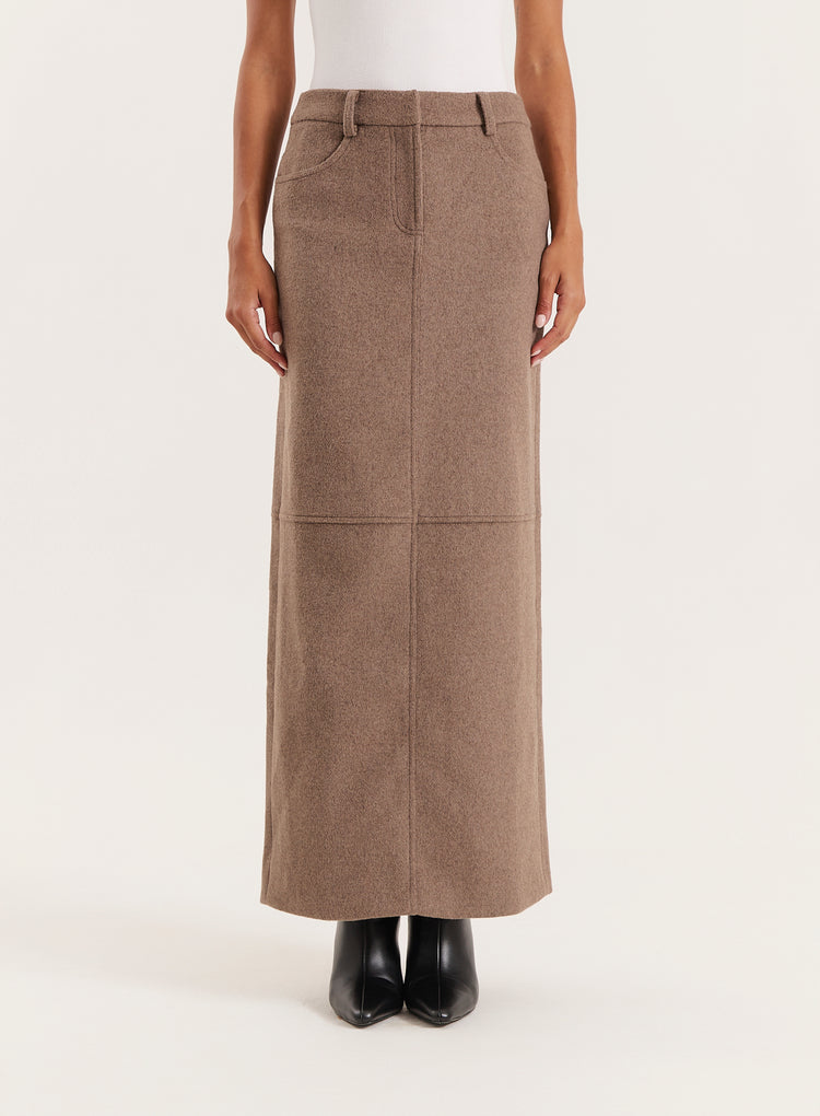 Brown Wool Effect Maxi Skirt
