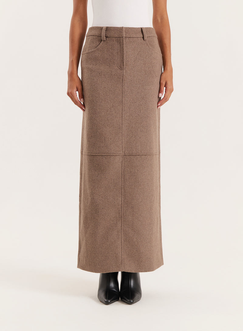 Brown Wool Effect Maxi Skirt