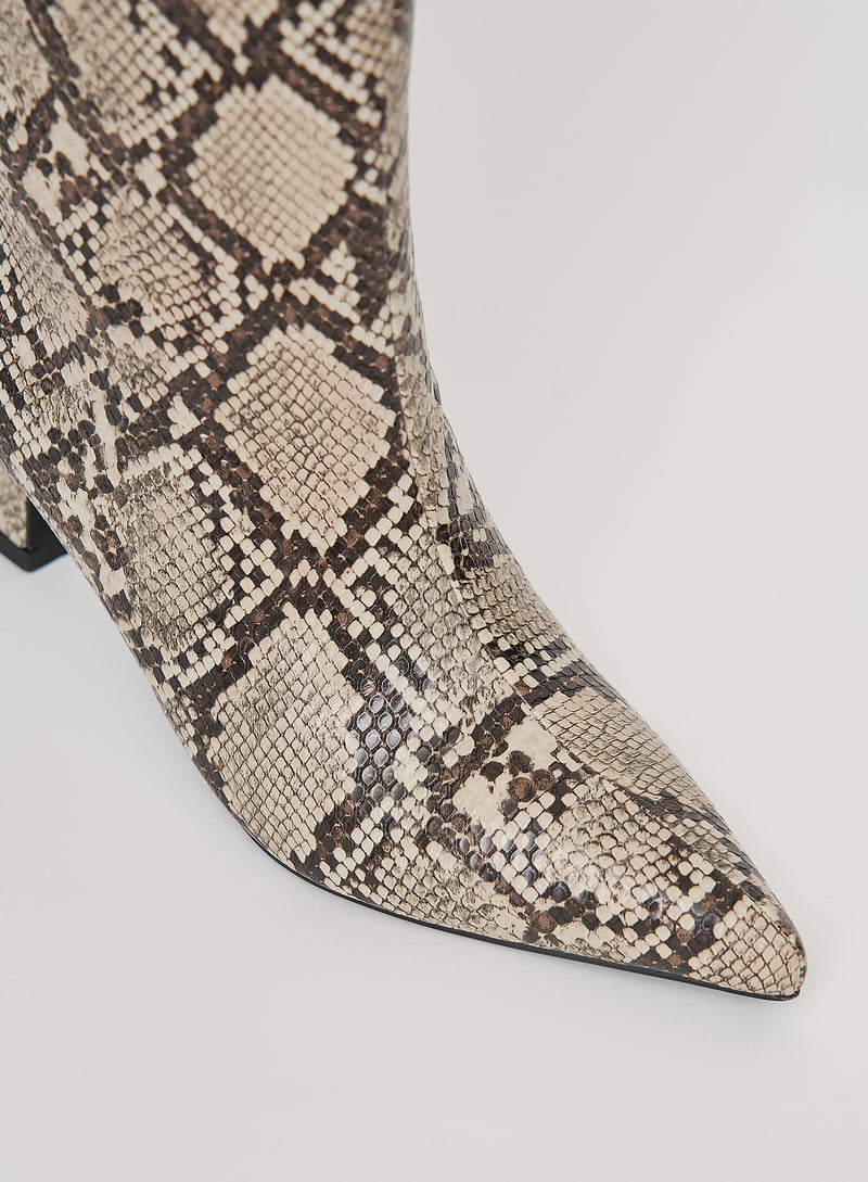 Snakeskin Print Low Heel Boot- Paris