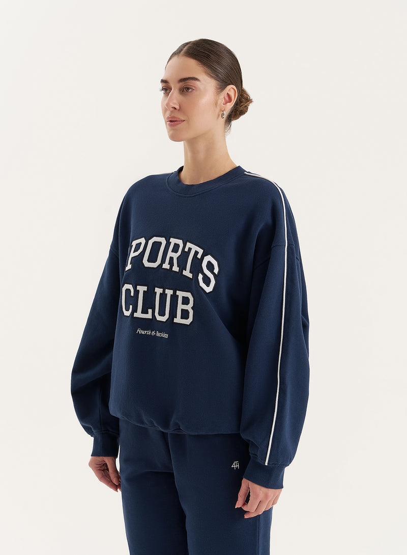 Navy Slogan Relaxed Oversized Sweatshirt- Ellie