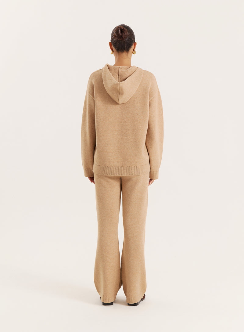 Camel Knitted Fourth Studio Hooded Jumper