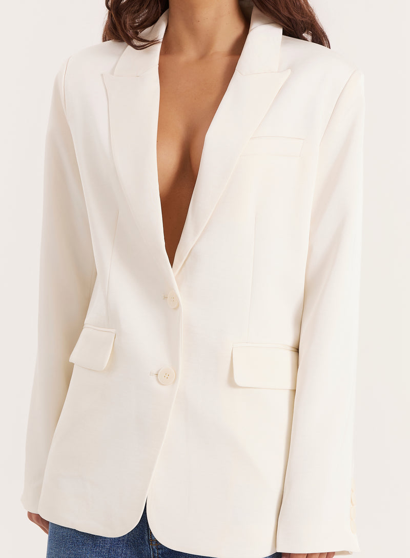 Cream Satin Tailored Blazer- Camille