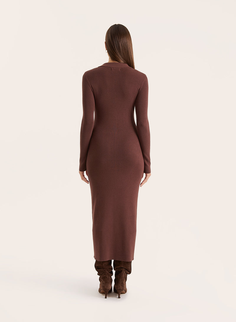 Chocolate Collared Button Down Knitted Dress
