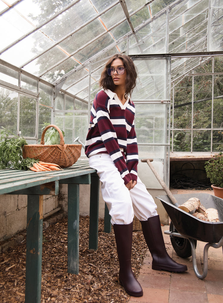 Striped Knitted Contrast Collar Jumper- Tommie