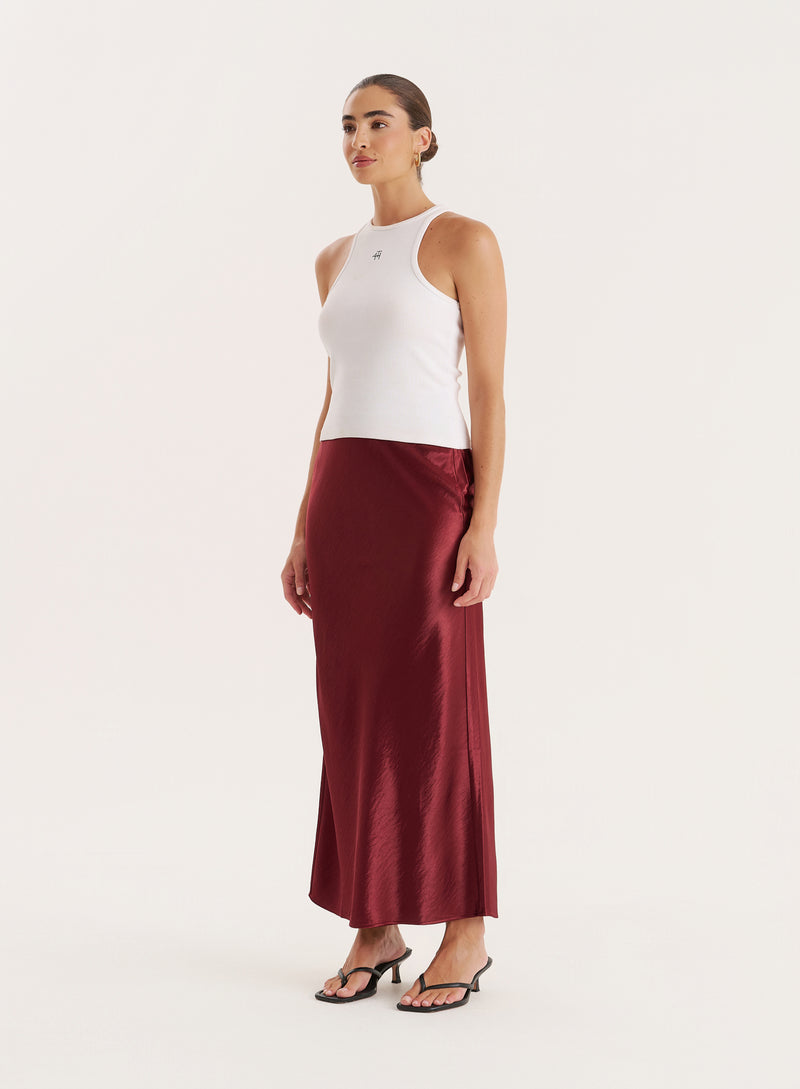 Burgundy Satin Maxi Skirt- Novah