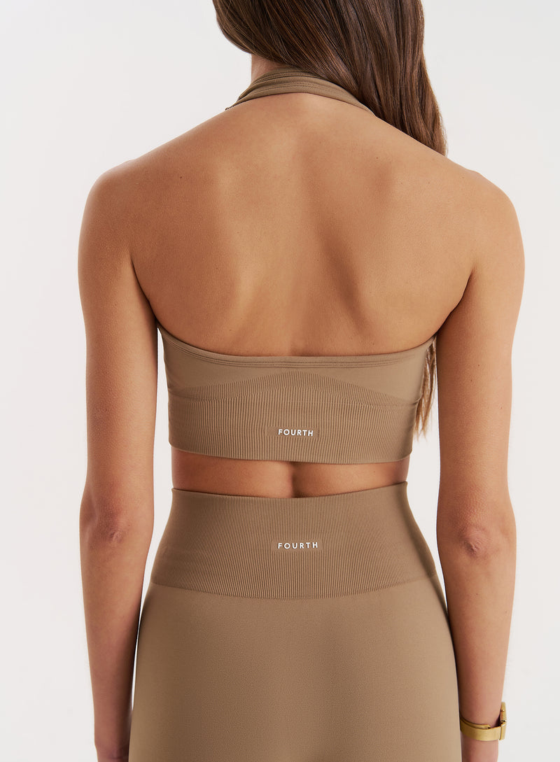 Mocha Halter Neck Seamless Sports Bra- Sammie
