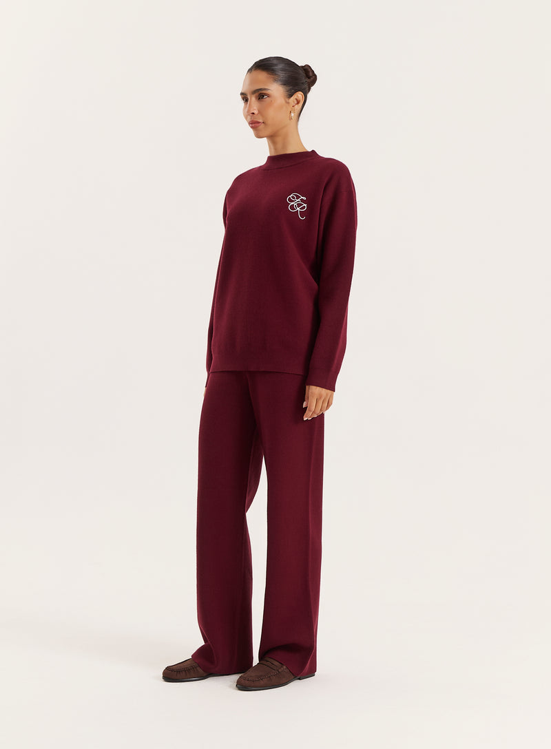Burgundy Logo Detail Knitted Jumper- Lauren