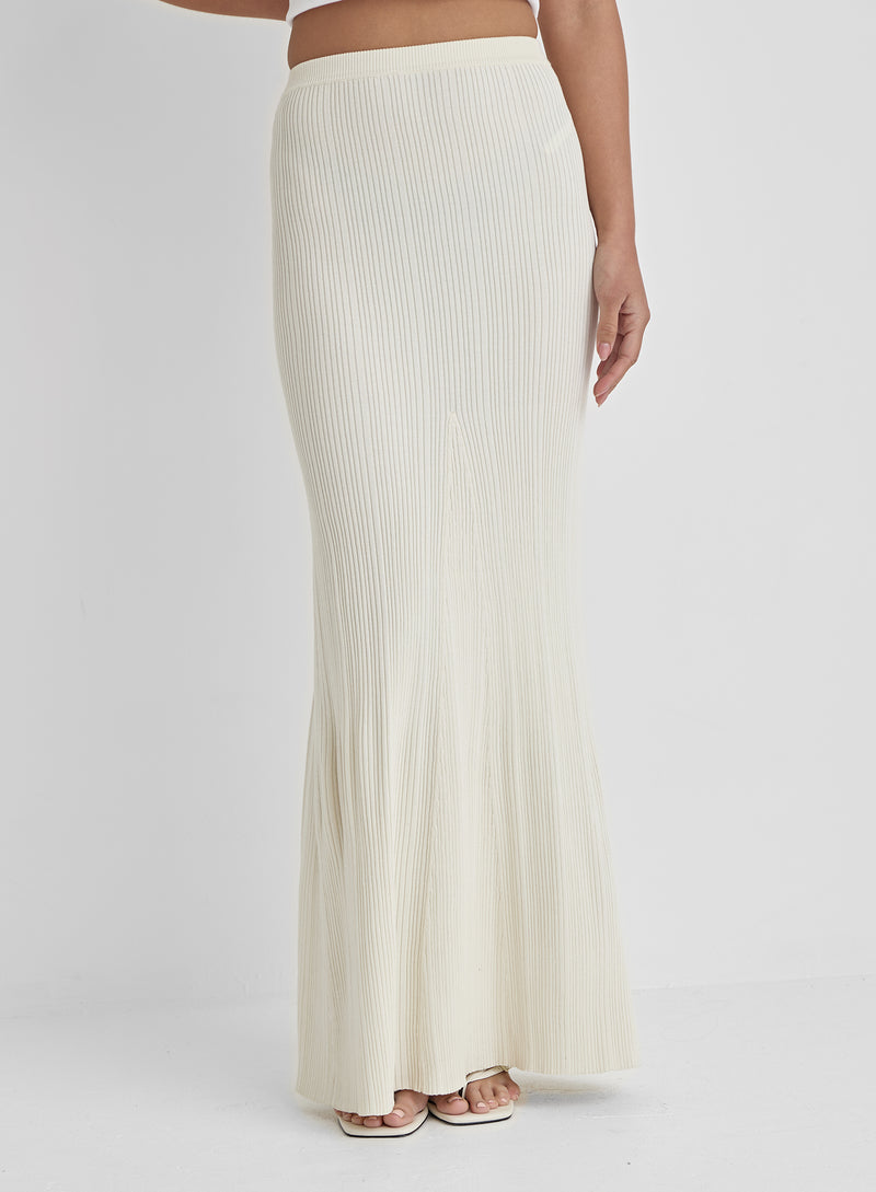 Cream Rib Knit Maxi Skirt- Kerin