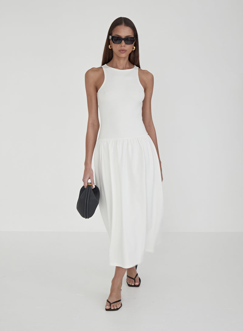 Cream Jersey Drop Waist Dress- Shannon