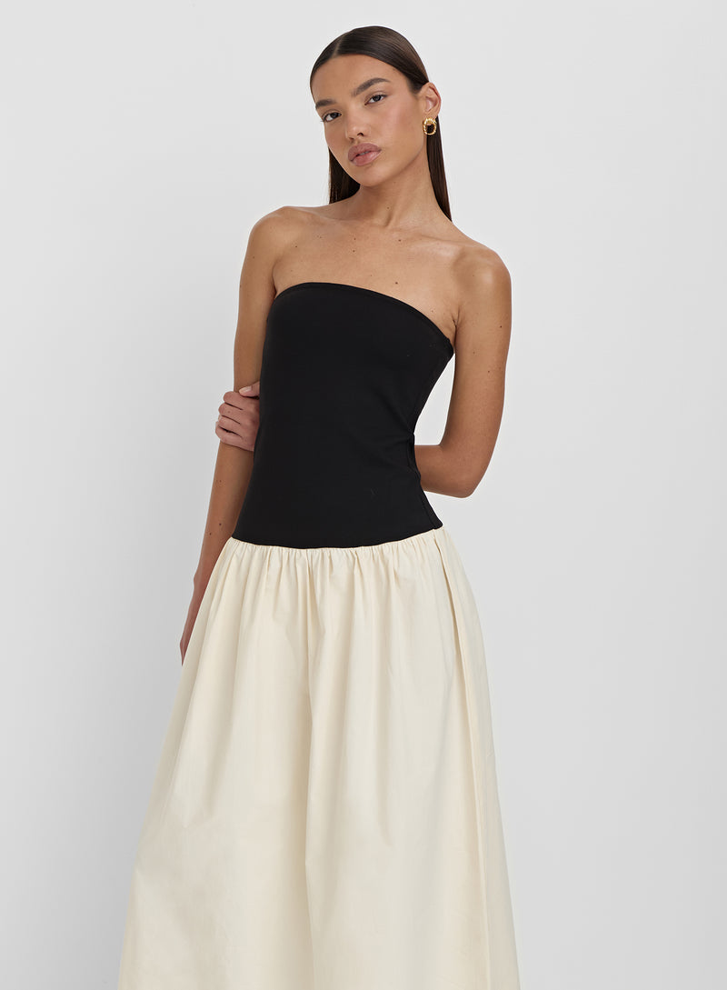 Monochrome Drop Waist Bandeau Dress- Lova