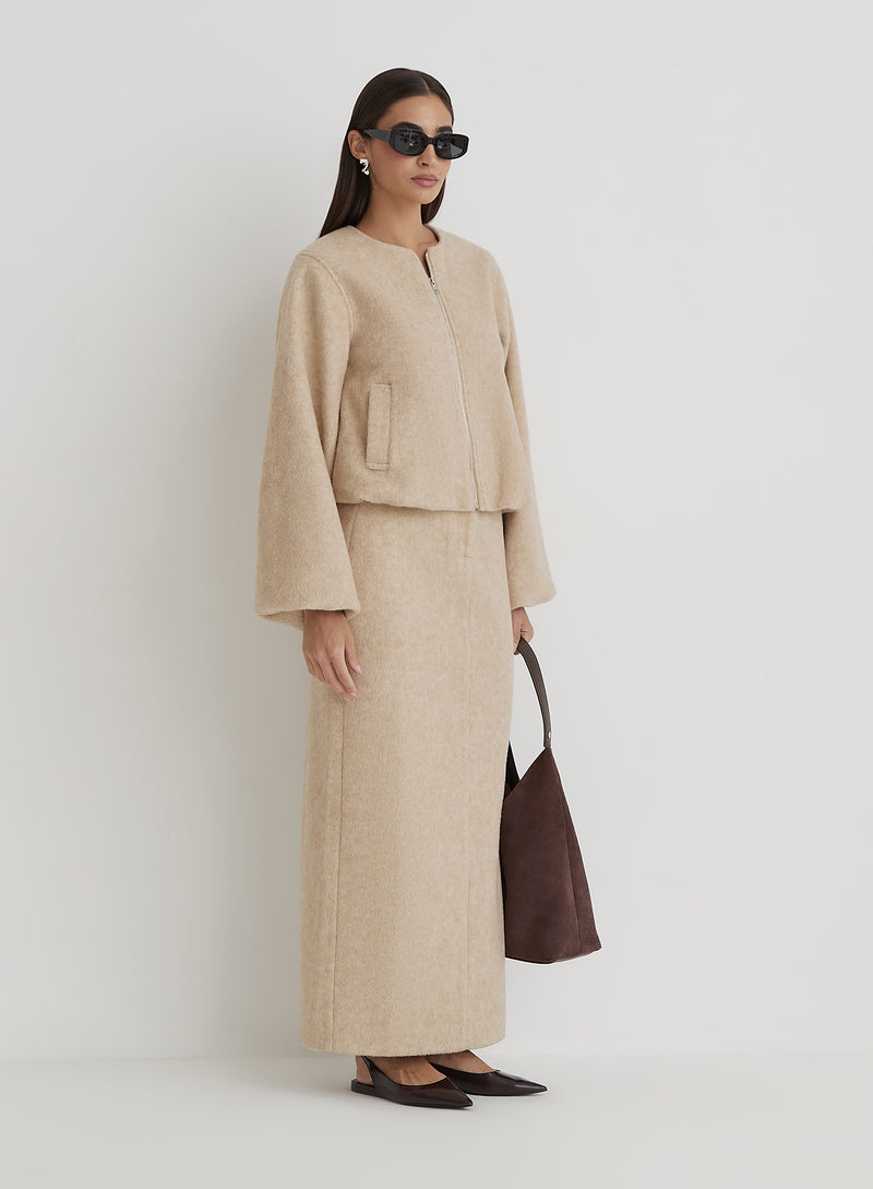 Beige Wool Maxi Skirt- Sammy