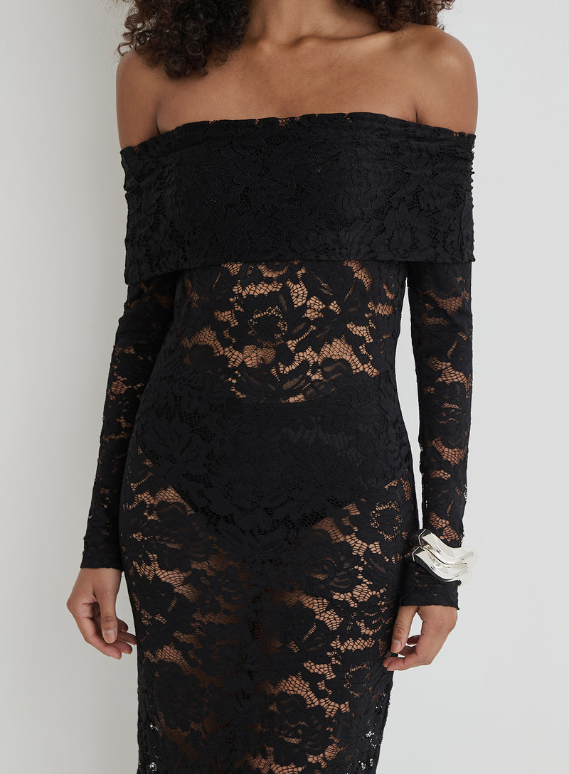 Black Lace Bardot Midaxi Dress- Niam