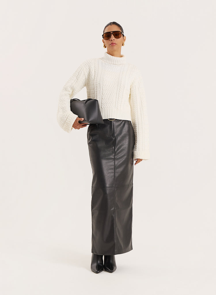 Cream Chunky Knit Turtle Neck Crop Jumper- Ethel