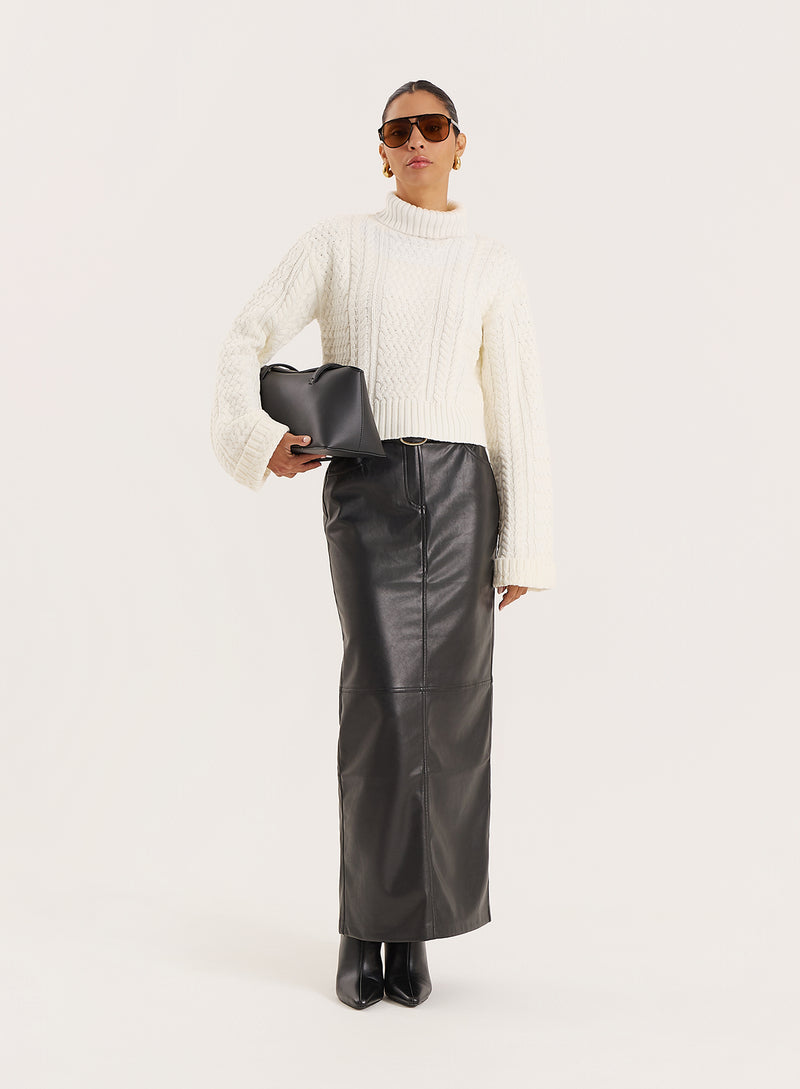 Cream Chunky Knit Turtle Neck Crop Jumper- Ethel