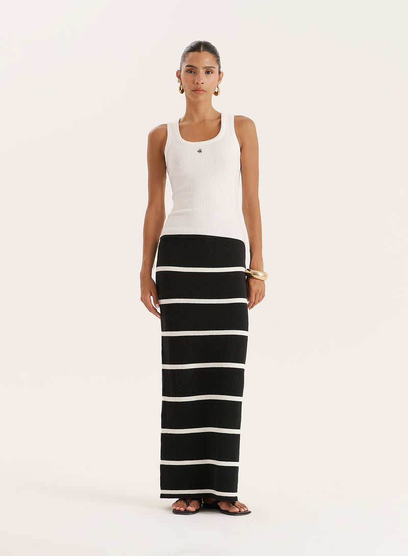 Black And White Stripe Knitted Maxi Skirt- Aisa