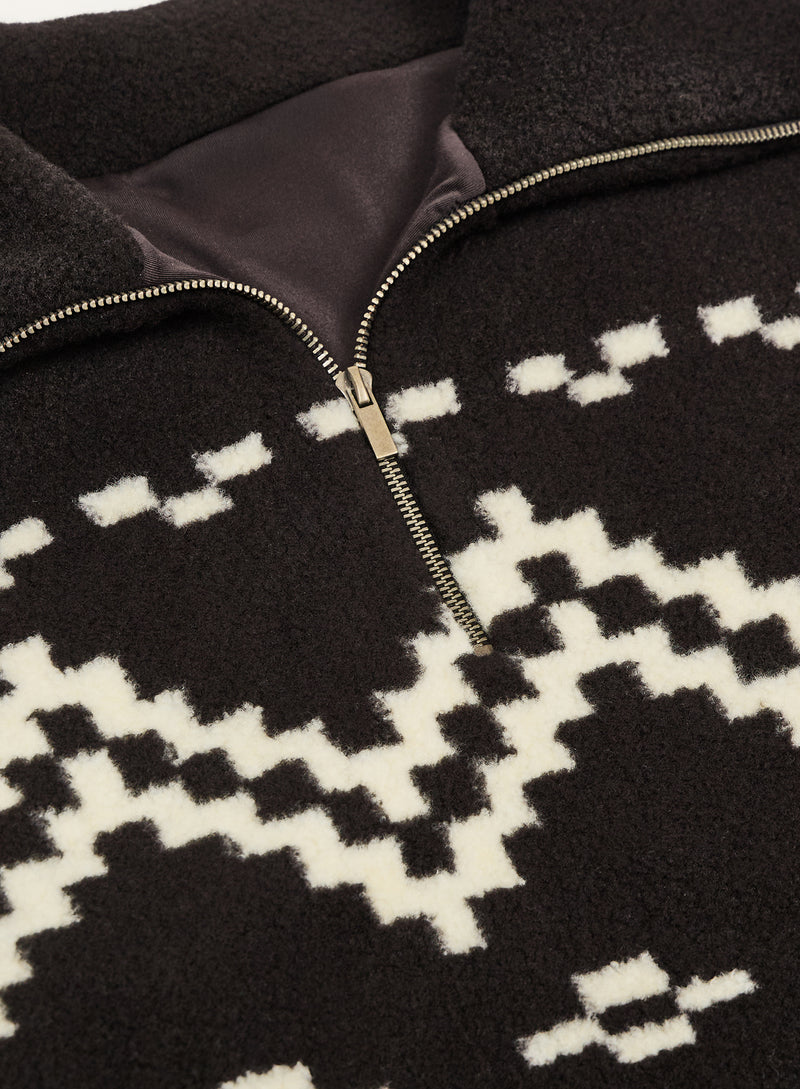 Black Half Zip Oversized Collar Fairisle Jumper