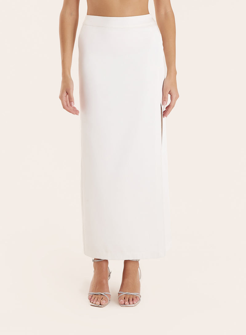 Cream Side Split Midaxi Skirt- Lucia