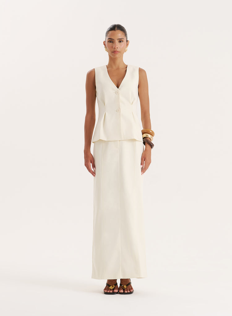 Cream Tailored Maxi Skirt- Mila