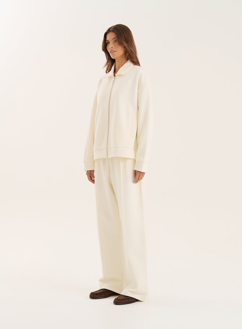 Ecru Logo Detail Zip Bomber Jacket