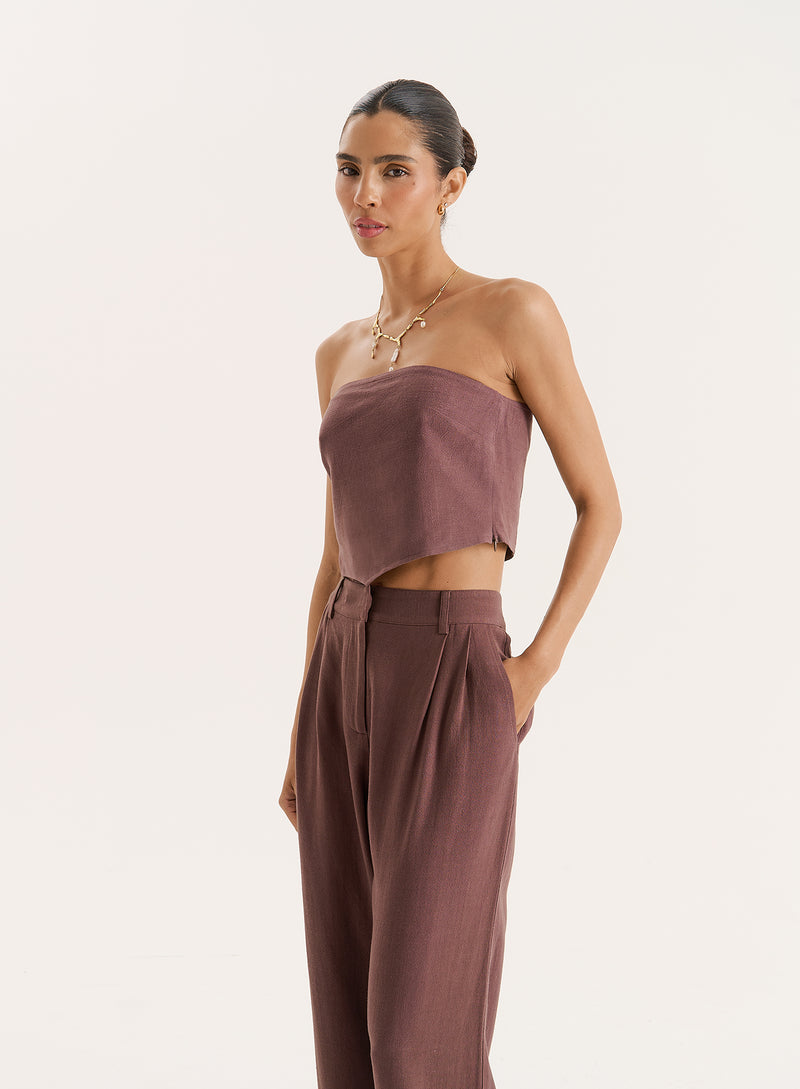 Chocolate Linen Blend Bandeau Top- Macie