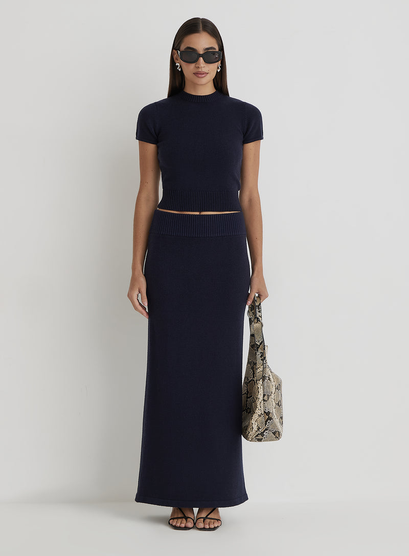 Navy Knitted Maxi Skirt- Sandi