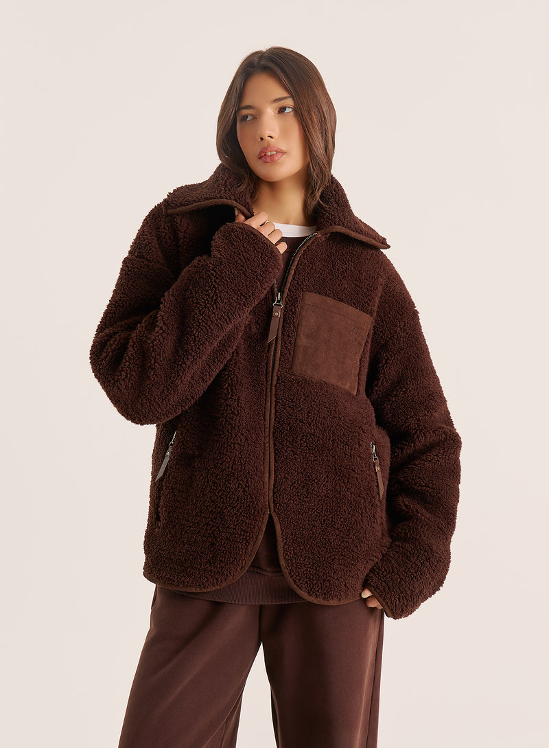 Chocolate Pocket Detail Zip Fleece Jacket