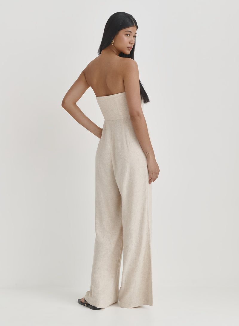 Beige Linen Bandeau Jumpsuit- Constance