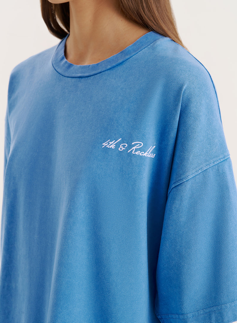 Blue Acid Wash Back Graphic Printed T-Shirt- Mia
