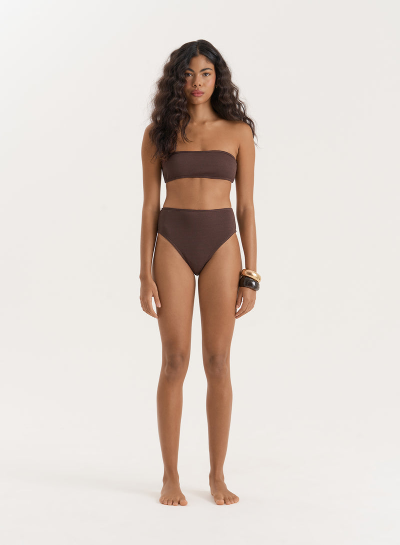 Chesnut Brown Crinkle Bandeau Bikini Top- Rivia