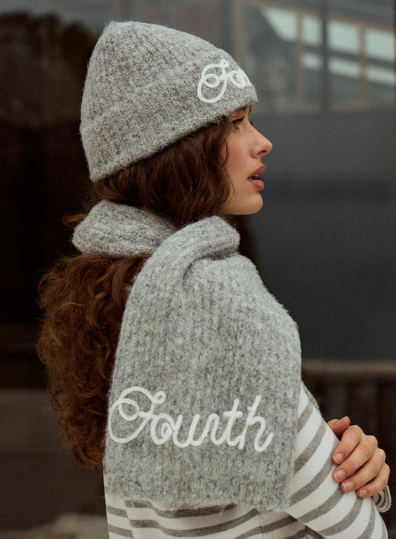 Grey Script Logo Knit Scarf