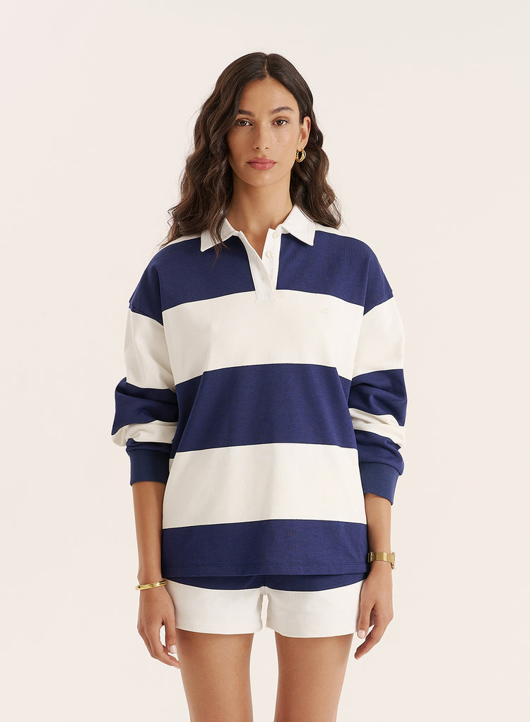 Navy And White Stripe Rugby Top- Alba