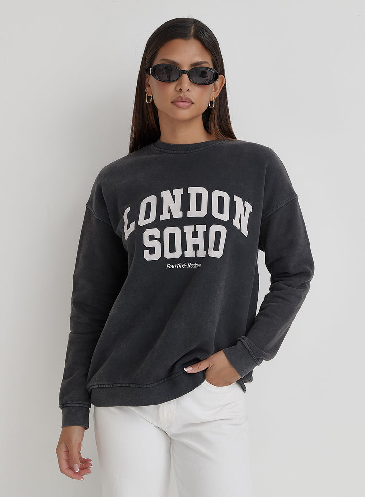 Acid Wash London Slogan Sweatshirt- London