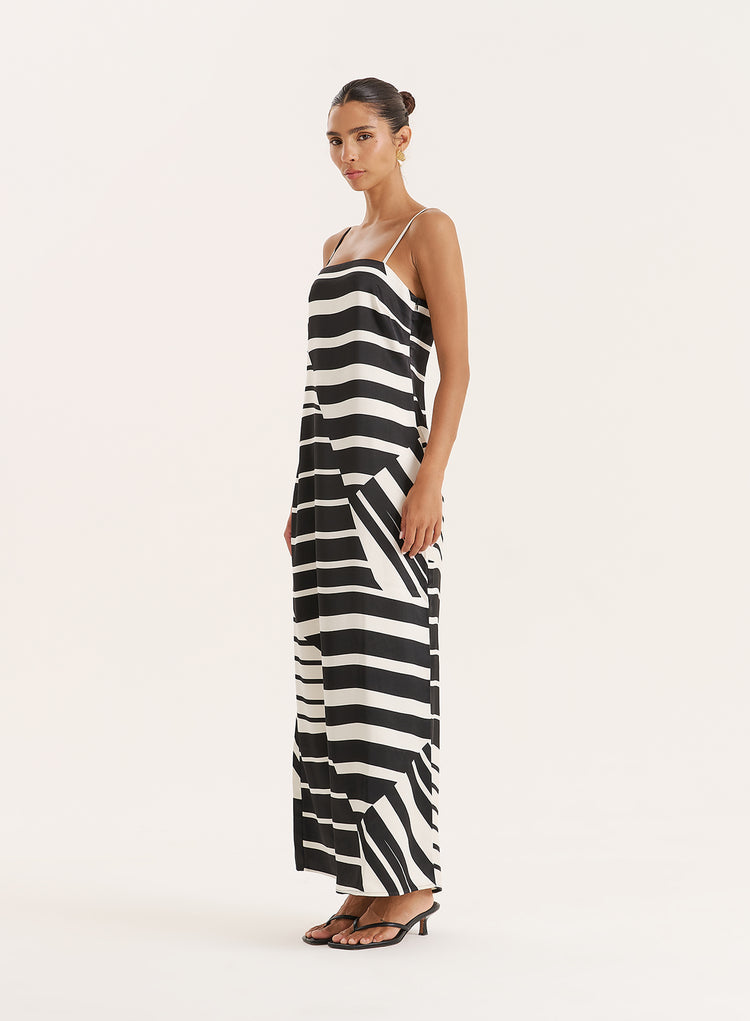 Black And White Abstract Print Sleeveless Maxi Dress- Jolene
