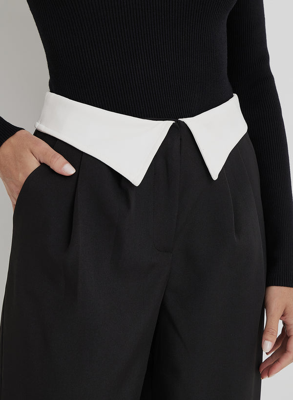 Black Exposed Waistband Trouser - Nadia