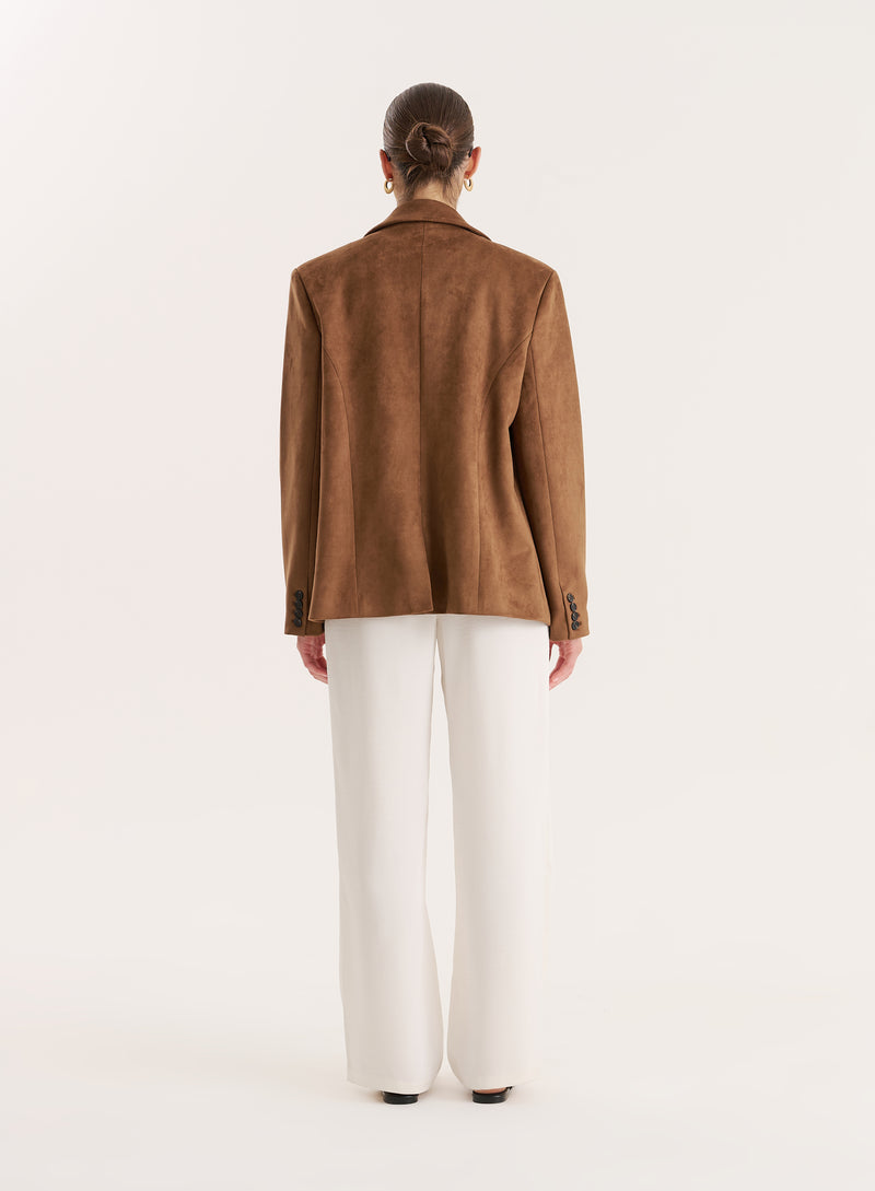 Brown Faux Suede Blazer-Ember