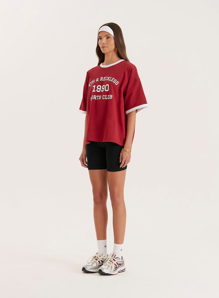 Red Contrast Trim Slogan T-Shirt- Kayleigh